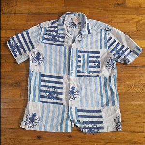 Brooks Brothers Octopus Print Linen Cotton Camp Collar Shirt L